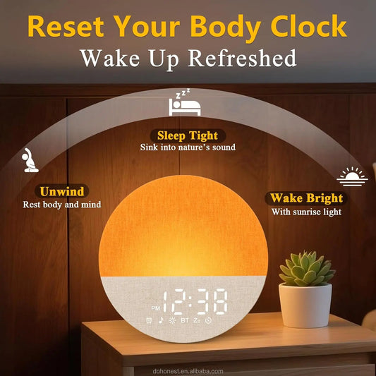Sunrise Alarm Clock with White Noise, Gradual Wake-up Light, Anxiety Relief, Dimmable Bluetooth Memory, 30 Sleep Sounds