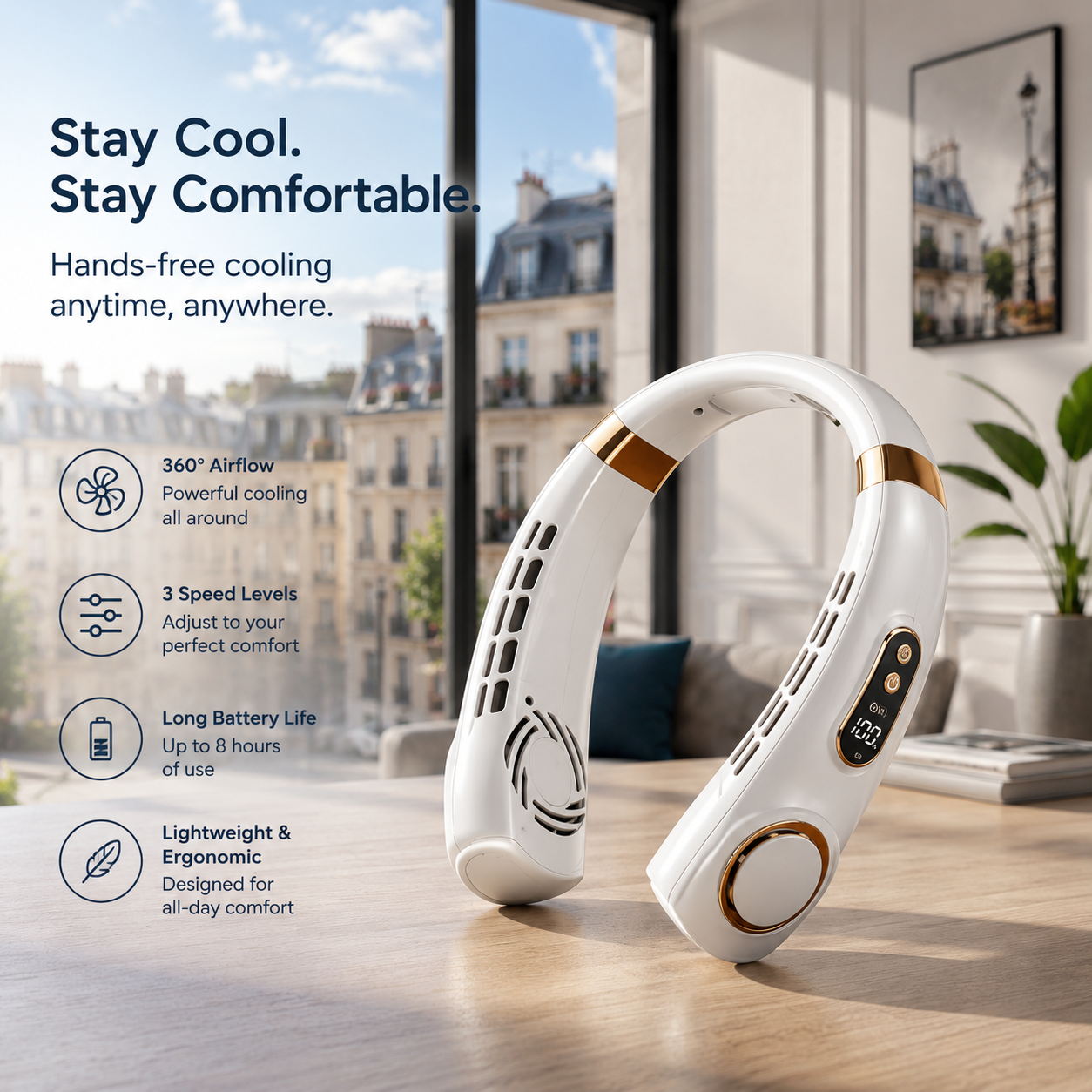 Portable Rechargeable Neck Fan – Hands-Free Bladeless Cooling Fan with USB Charging