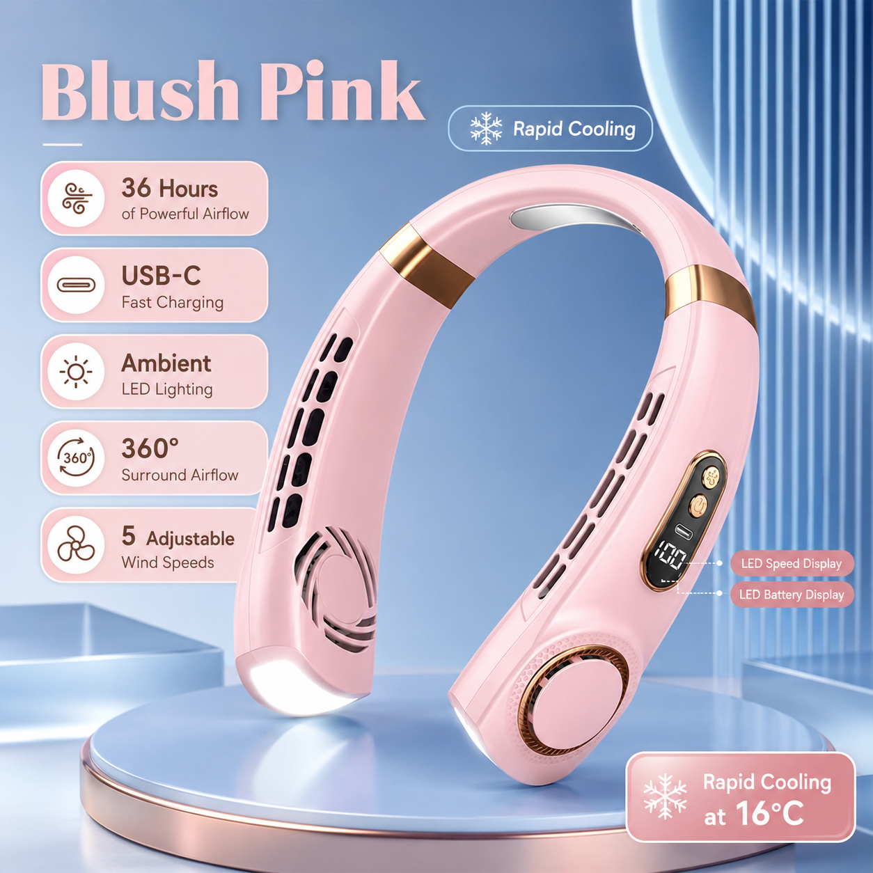Portable Rechargeable Neck Fan – Hands-Free Bladeless Cooling Fan with USB Charging