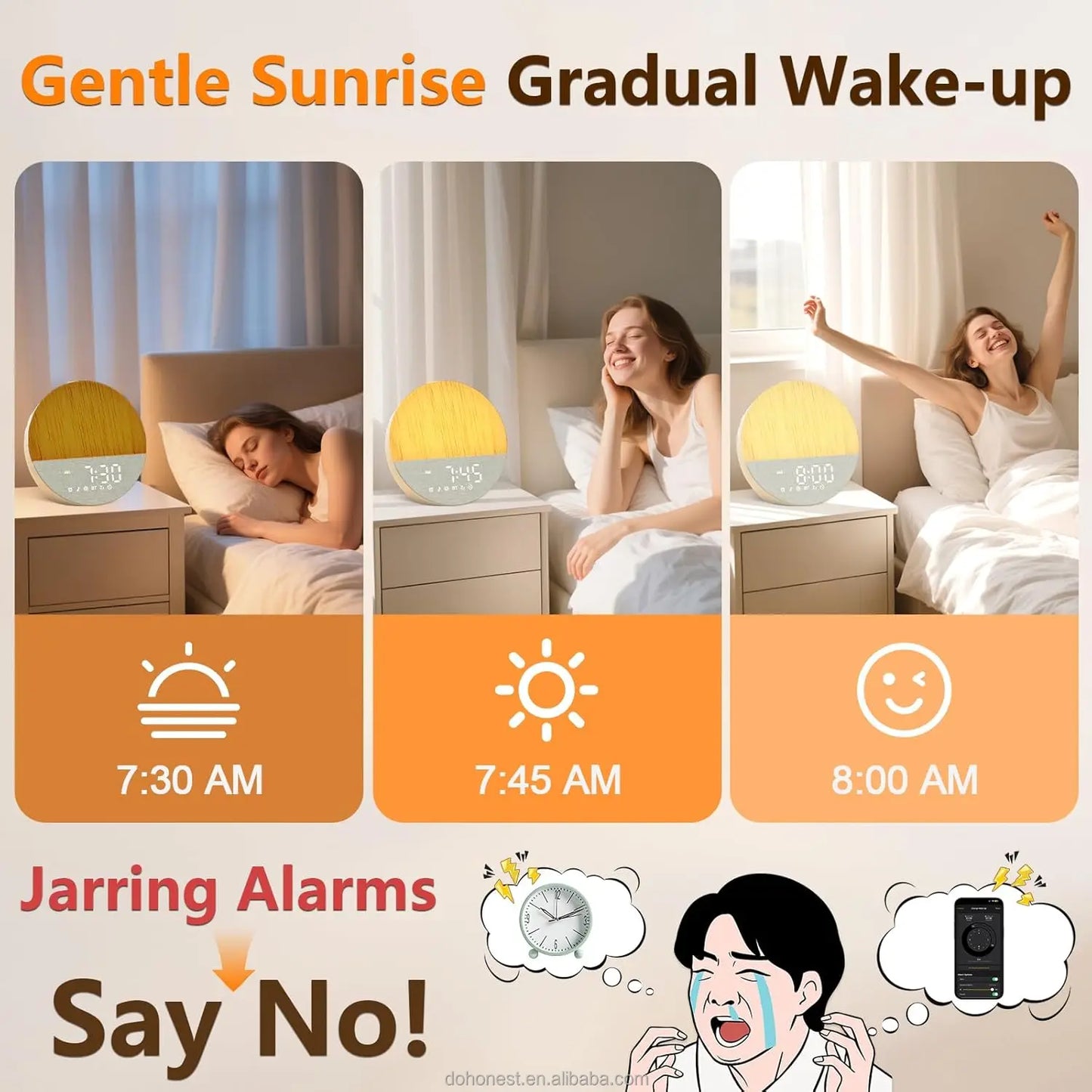 Sunrise Alarm Clock with White Noise, Gradual Wake-up Light, Anxiety Relief, Dimmable Bluetooth Memory, 30 Sleep Sounds