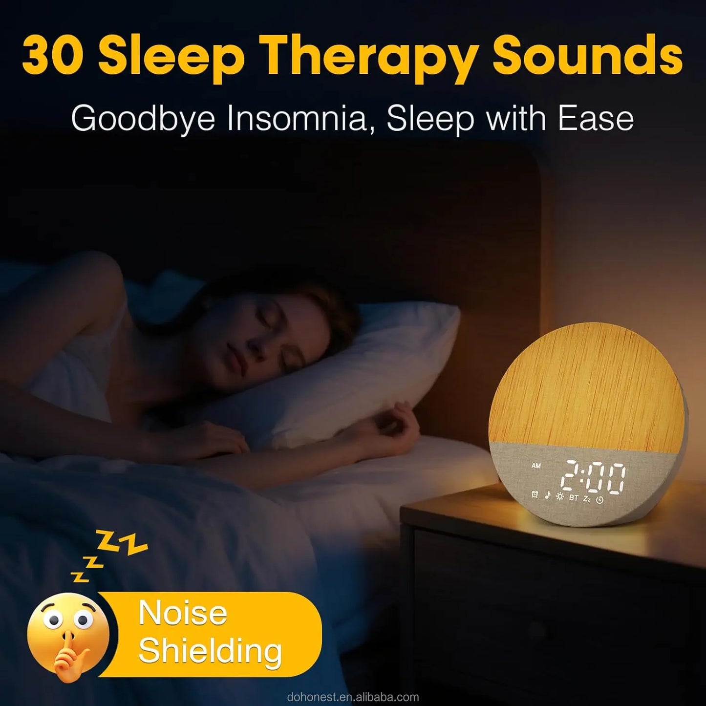 Sunrise Alarm Clock with White Noise, Gradual Wake-up Light, Anxiety Relief, Dimmable Bluetooth Memory, 30 Sleep Sounds