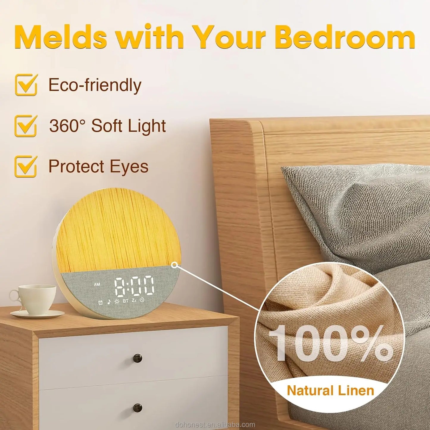 Sunrise Alarm Clock with White Noise, Gradual Wake-up Light, Anxiety Relief, Dimmable Bluetooth Memory, 30 Sleep Sounds