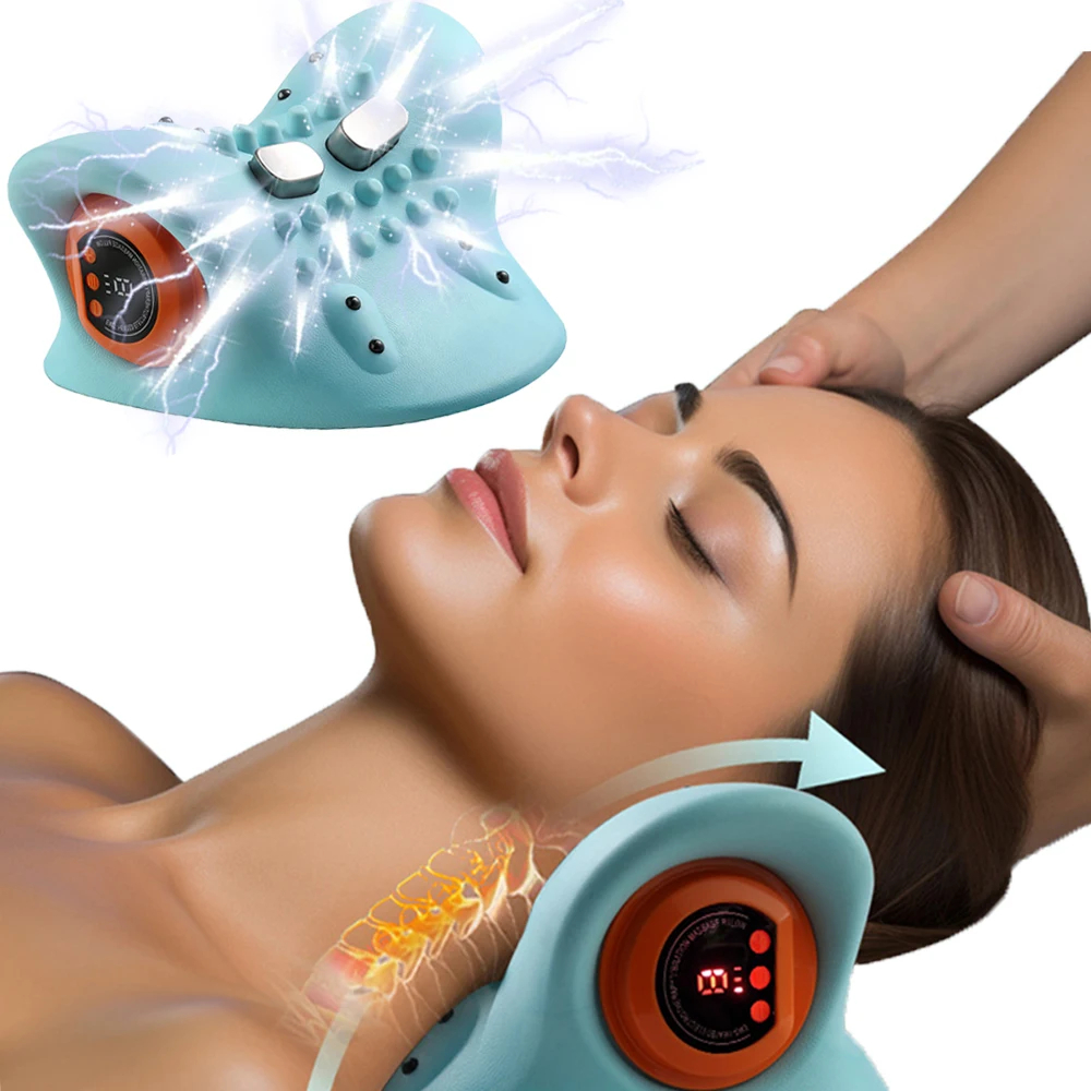 Upgraded 3-in-1 Neck Massager – Heated Cervical Traction Pillow with Vibration for Neck & Shoulder Pain Reliefe