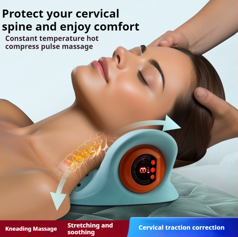 Upgraded 3-in-1 Neck Massager – Heated Cervical Traction Pillow with Vibration for Neck & Shoulder Pain Reliefe